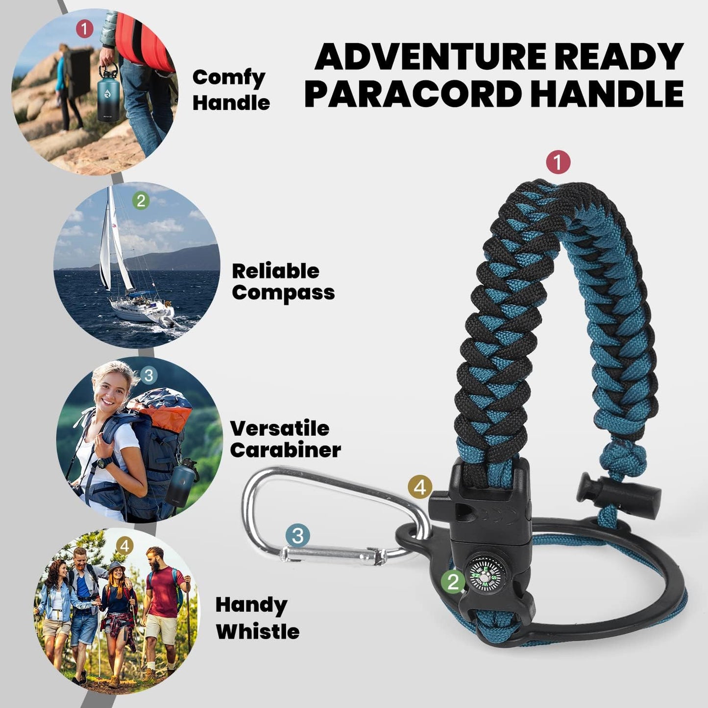 RAYMYLO 64 Oz Insulated Water Bottle - Triple Wall Vacuum Stainless Steel, Keeps Drinks Cold for 48 Hrs, Leak Proof, Non-BPA, Half Gallon with Paracord Handle & Straw Lid