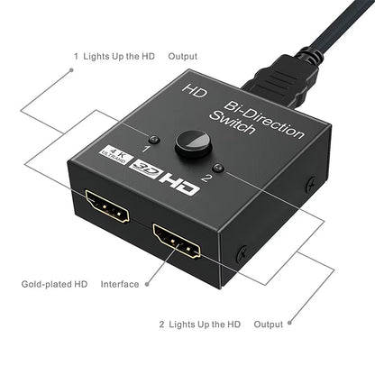 2 Port Hdmi-Compatible 2.0 Switch 4K 60Hz 2X11X2 Bi Directional Switcher UHD 4Kx2K 3D HD 2 Input 1 Output Splitter